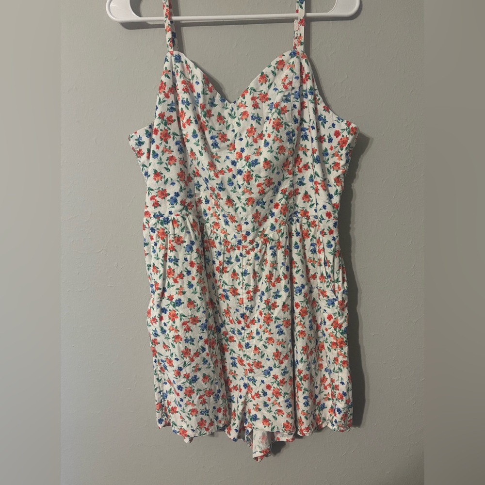 Old Navy Floral Romper - Red, Blue, Green on White